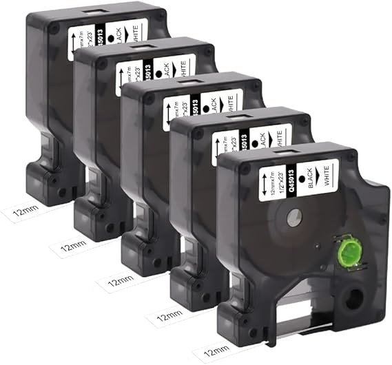 45013 Label Tape Compatible with Dymo D1 12mm x 7m Pack of 5