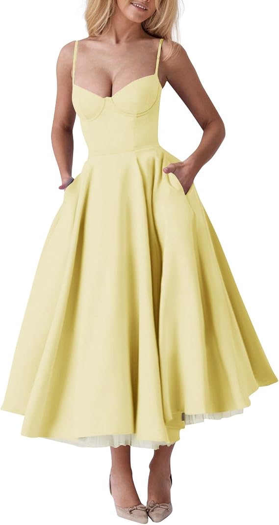 FUPODD Backless Cocktail Dress Women's Long Spaghetti Straps Corset Evening Dresses Elegant Princess Dresses Women Corset Ball Dress Pockets Graduation Dress Swing Tulle Double Layer Maxi Dress