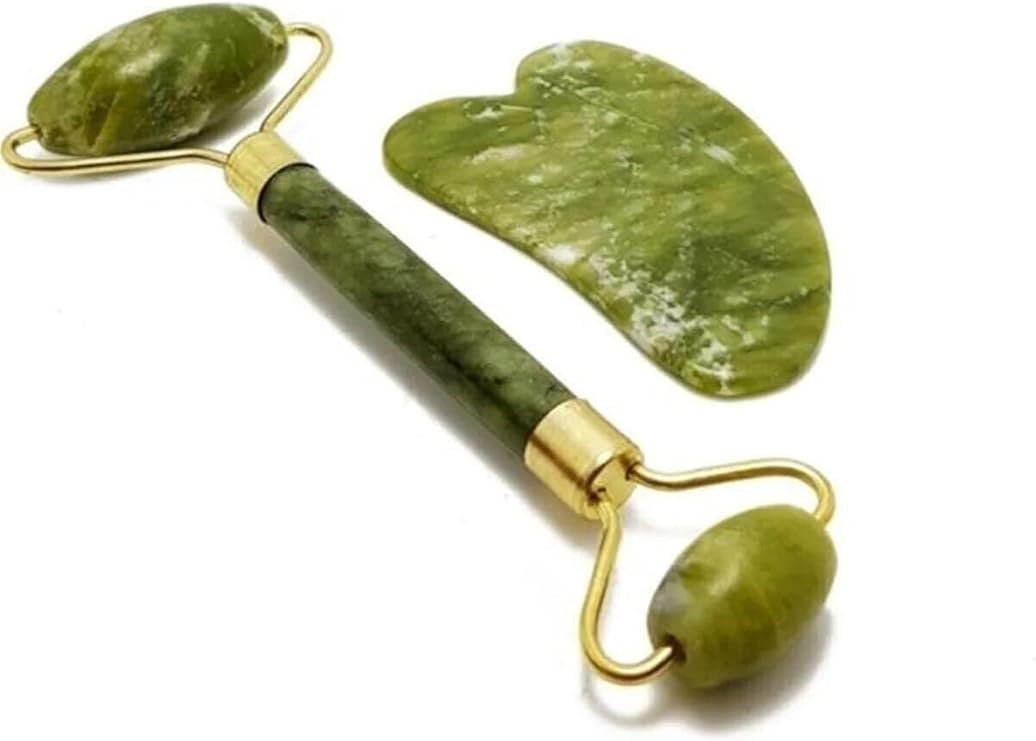 Chermic Jade Stone Face Roller And Jade Heart Gua Sha Set of 2