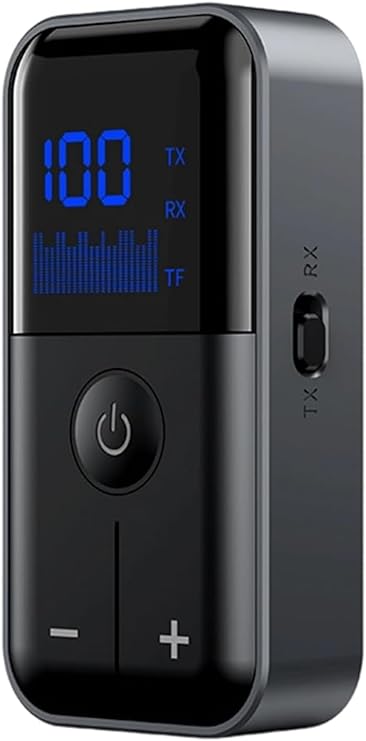 Bluetooth 5.4 Kablosuz Ses Alıcı-Verici Adaptör, LCD Ekranlı, 10 Metre Menzilli, TF Kart Destekli, Yüksek Kaliteli Ses İletimi