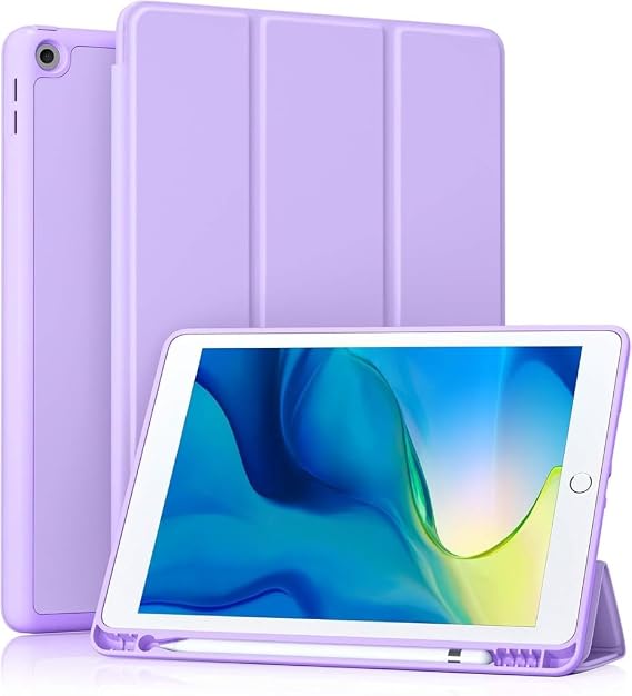 UnDePlus iPad 7. Nesil 10.2" ile uyumlu Kılıf Kalem Bölmeli Smart Case A2197 A2198 A2200 Lila