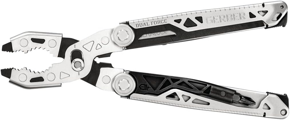 Gerber 12 fonksiyonlu çok amaçlı alet, çift kuvvet, kılıf dahil, tek elle açılan ve çerçeve kilidi kilitli, toplam uzunluk: 12 cm, 30-001613