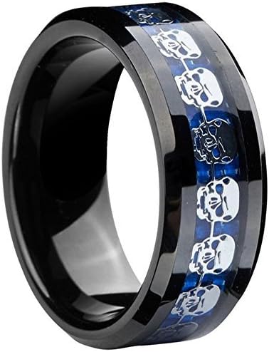 AZYOUNG ロイヤルブルー カーボンファイバー スカルシート はめ込み タングステンカーバイドリング メンズ 結婚 婚約指輪 - 8mm, カーボンファイバー, 宝石なし