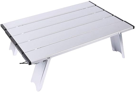 Mini Low Camping Table Roll Up Portable Utility Aluminium Table for Picnic Travel and Beach Sand silver