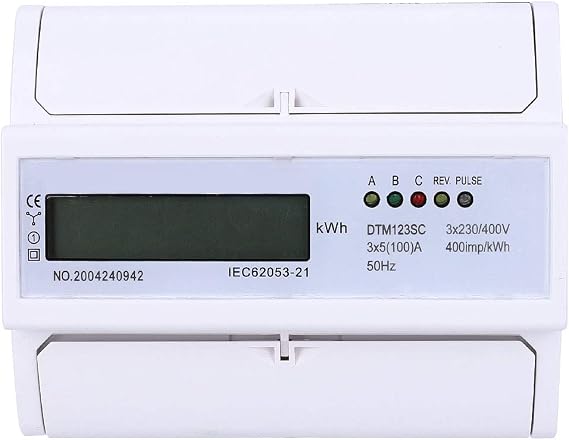 3-Phase Digital Electric Power Meter, 230/400V, 5-100A, LCD kWh Display, Industrial