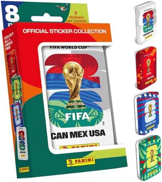 2026年ワールドカップ公式ステッカーポケット缶 - サッカーステッカー56枚 - 8パック - 限定版コレクター缶 - ヨーロッパから独占輸入 - 缶1枚 - アルファテックストアステッカーバンドル