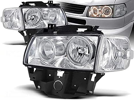 Headlights compatible with Volkswagen T4 1996 1997 1998 1999 2000 2001 2002 2003 Bus GV-1618 Front Lights Car Lamps Headlamp Headlamps Driver And Passenger Side Set Headlight Angel Eyes Chrome