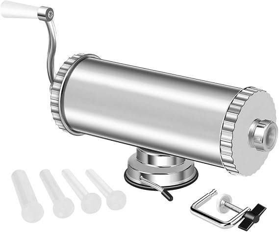 Sausage Stuffer Horizontal Homemade Meat Filling Kitchen Machine with Suction Base Packed 4 Stuffing Tubes [5LBS Capacity]
