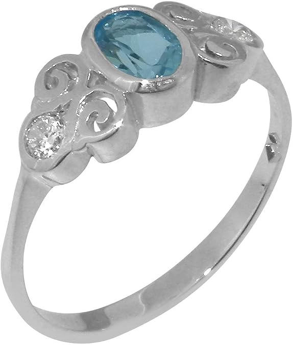 Solid 925 Sterling Silver Natural Blue Topaz & Cubic Zirconia Womens Trilogy Ring - Sizes J to Z Available including half sizes