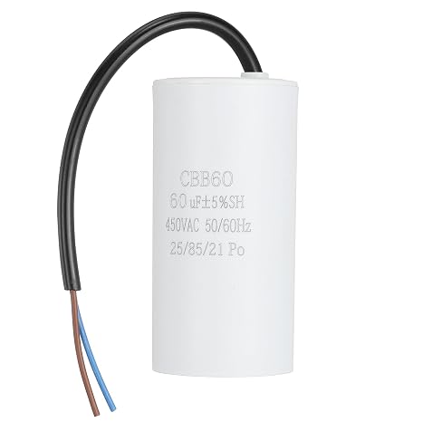 sourcing map CBB60 Run Capacitor 60uf 450V AC 2 Wires 50/60Hz Cylinder 102x50mm White for Air Compressor Water Pump Motor
