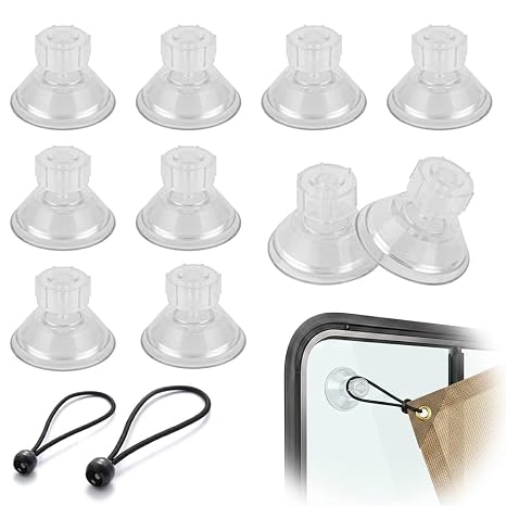 10 Pcs Limpets for Caravan Awning, High Grip Suction Cups with 2 Bungee Cords, Heavy Duty Awning Suction Clamps for Campervan Canopy, Motorhome, Van Awning Accessories and Hanging Organiser
