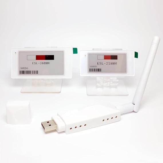電子棚ラベル、5.42cm+2.75インチ+エミッターデジタルラベルホルダー、ブランクラベル、小売用ビジネスサイン、ストレージ、ブラック+ホワイト+レッドeインクスクリーン、2個ベースステーション/エミッター
