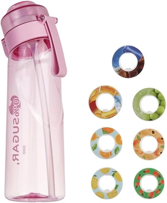 水筒 ウォーターボトル スポーツ用水筒 650Ml 糖質0、カロリー0のフレーバーウォーター ボトル ジム ウォーターボトル フィットネス アウトドア用 7 Flavor Pods 携帯用 フィットネス 学校 オフィス 旅行用 クリアピンク（7味付き）