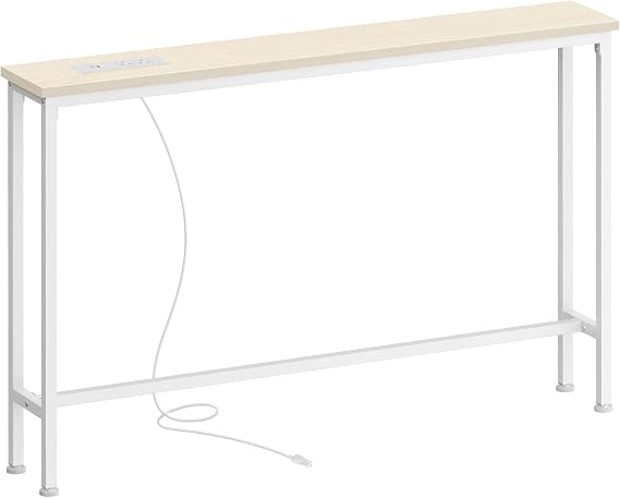 SUPERJARE 39.4 inch Narrow Behind Couch Table with Charging Stations