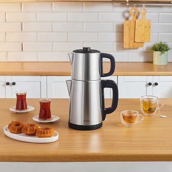 Karaca TeaBig XL 35 Çay Bardağı Kapasiteli 2 in 1 Çelik Çay Makinesi ve Su Isıtıcı Inox
