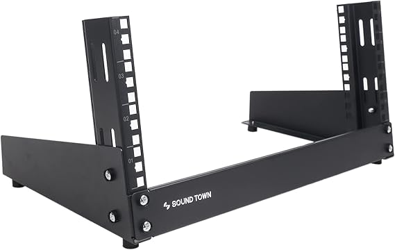 Sound Town 4U 2-Post Desktop Open-Frame Rack, for Audio/Video, Network Switches, Routers, Patch Panels (ST2PF-4LW)