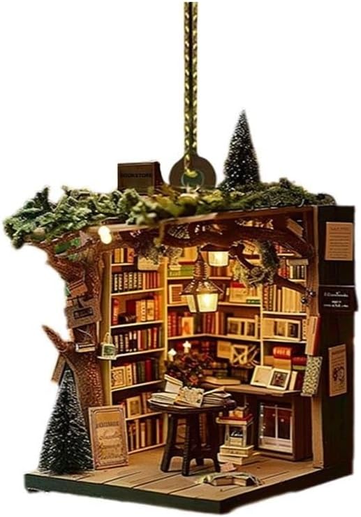 Christmas Bookstore Ornament Acrylic Book Stacked Hanging Decoration Xmas Tree Pendant Bookgift For Holiday Tree Home Decor(D)