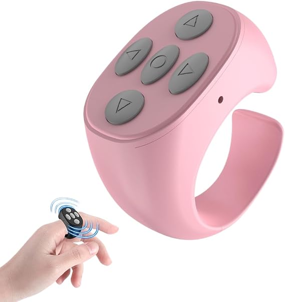 Finger Wireless Bluetooth Remote Control, Bluetooth Scrolling Ring Remote Finger Video Controller, Finger Scroller Remote Control Rings for Scrolling (Pink)
