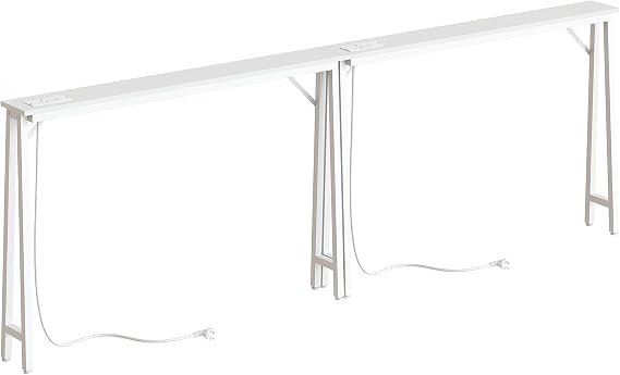 YATINEY Set of 2 Entrance Tables 15 cm Width, Narrow Sofa Tables with Charging Base, Metal Structure Consoles, for Sofa, Entryway, Hallway, White, XCT05L2CWW
