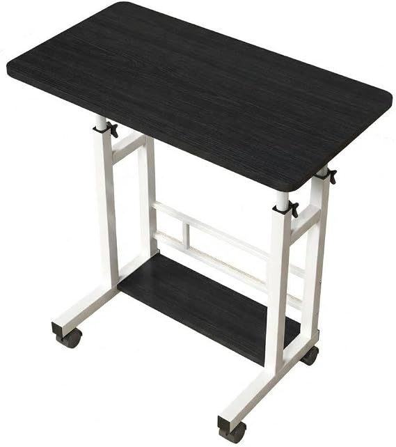Height Mobile Computer Desk, Rolling Laptop Workstation with Wheels, Tiltable Tabletop Study Table, Compact Writing Desk with Lockable Casters, Ergonomic Standing Desk for Home Office and Bedroom Blac