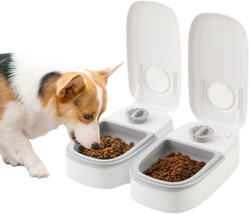 XEERUN Automatic Pet Feeder,Double box Automatic Meals Cat Feeder,Dry and Wet Food Dispenser,48 Hours Timer,Dishwasher Safe For Medium Sized Cats And Dogs,Grey