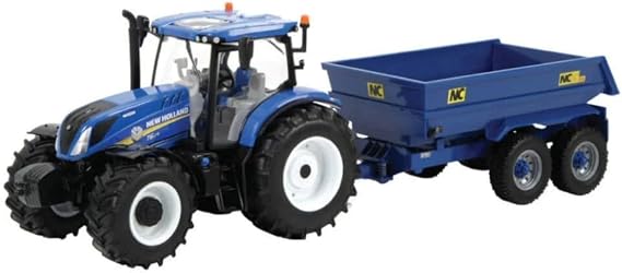New Holland T6 Tractor With Trailer Playset, Collectable Toy Compatible With 1:32 Scale Farm Animals and Toys, Suitable for Children Age 3+, Red
