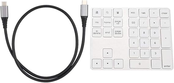 Wireless Number Pad BT Numeric Keypad 34 Key Keyboard with Dual USB 3.0 HUB Type - C for Android, Aluminum Alloy Bluetooth Keypad for Office Home Use (Silver)