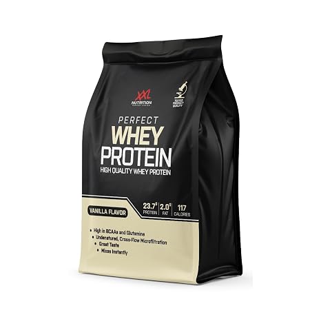 XXL Nutrition - Perfect Whey Protein - Eiweiss Pulver Beste Qualität 100% reines Konzentrat Mit EAA & BCAA - 785% Proteingehalt - 4000 Gramm - Vanille