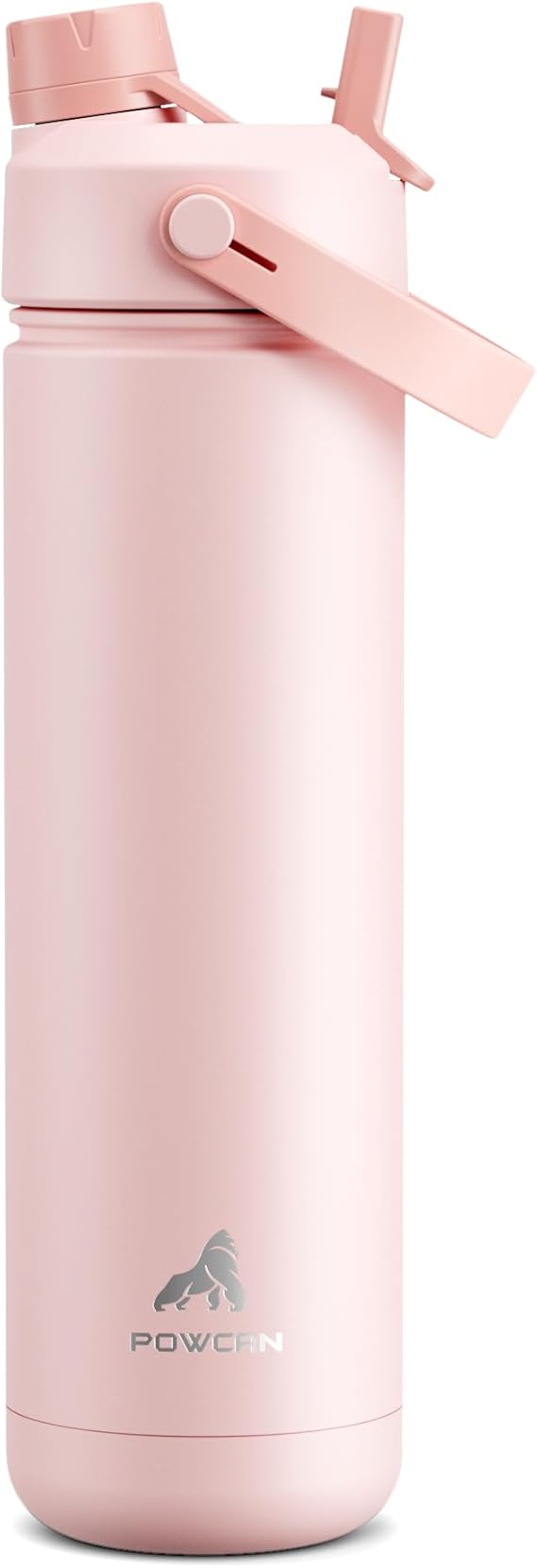 POWCAN Insulated Water Bottle with 2-in-1 Straw and Spout Lid, Keep Cold 24H, Leak-Proof, Fits in Car Cup Holder, Stainless Steel Water Bottle for Sports, School, 769 ml, Cotton Candy