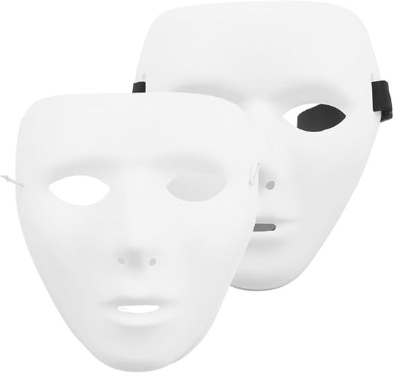 Halloween White Mask 2PCS Paintable Full Face Blank Mask with Straps for Masquerade Costume Party, Man + Woman