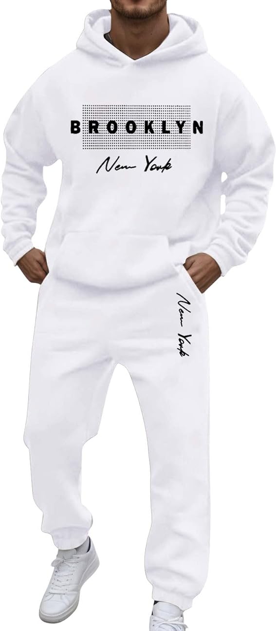 Tracksuit Mens Full Set Warm Hoodie and Joggers Outfits Long Sleeve Hooded Sweatshirts Sweatpants Co Ord Sets Y2K Jogging Suit Comfortable Hoodies Sweatsuit Gym Sport Lounge Wear Activewear Streetwear