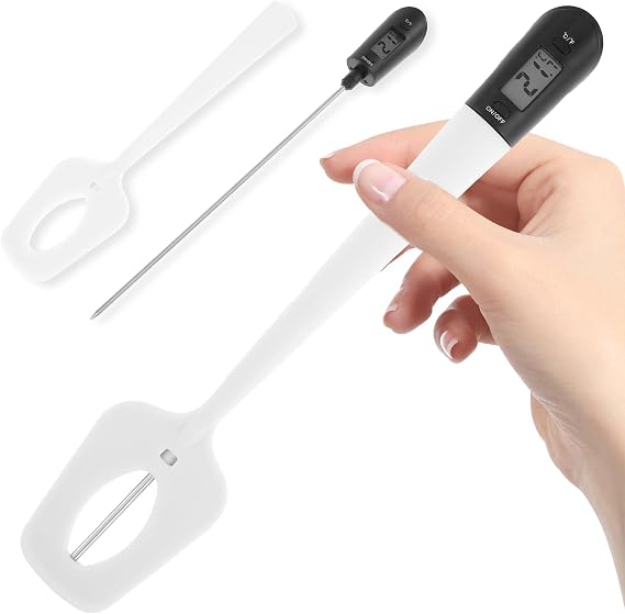Sugar Thermometer 2 in 1 Silicon Spatula with Digital Thermometer Candy Thermometer Reader & Stirrer Liquids Cooking Probe Spoon Thermometer for Food Meat, Oil and Candy for BBQ and Kitchen(White)