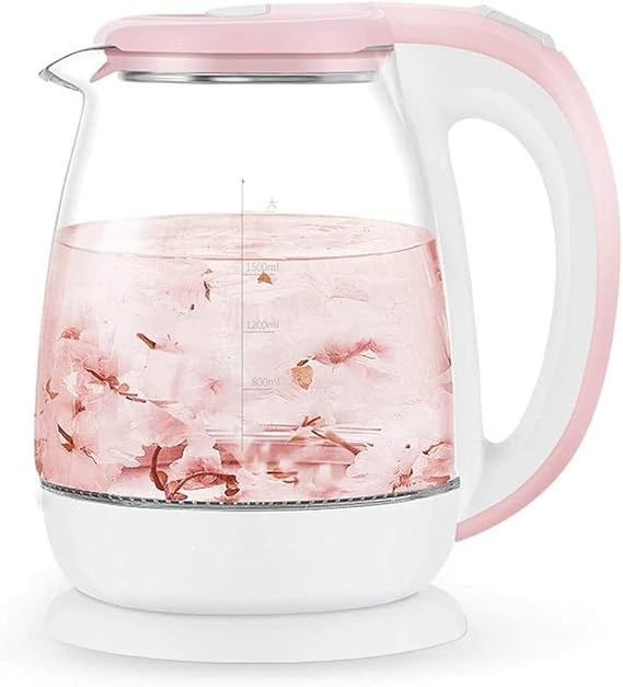 -Kitchen Kettles, Kettles, Made of Glass and Stainless Steel 1.8 L, Cordless Water Kettle with Led Illuminated, Fast Boil Tea Water Kettle, Auto Shutoff & Boildry Protection/Pink/17 * 17 * 25Cm