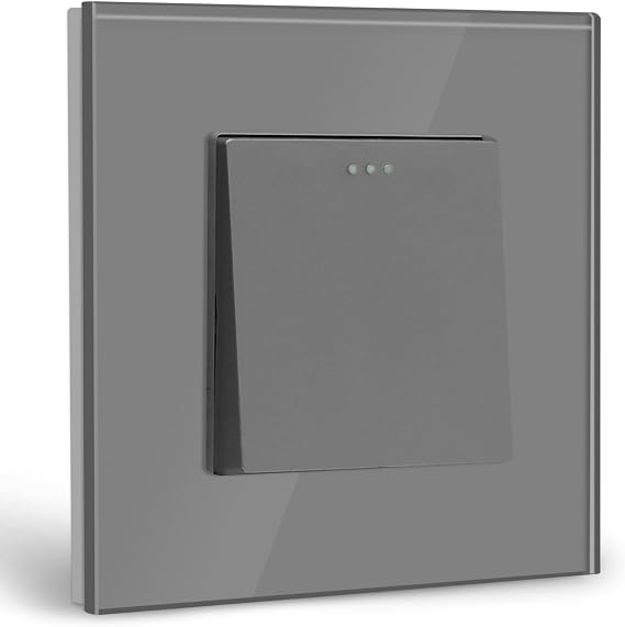 BSEED Single 1-Way Light Switch Glass Light Switch Flush-Mounted Button Switch Wall Switch Grey Crystal Rocker Switch