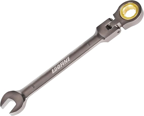 Egofine 8mm ラチェットレンチ フレックスヘッド 8mm レンチ ラチェット コンビネーションレンチ メトリック 工業グレード ギアスパナ 12ポイントボックスエンド 72歯ラチェットニッケルメッキ クロムバナジウム鋼