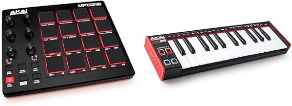 AKAI Professional MPD218 - USB MIDI Pad Controller and Drum Machine with MPC Pads, Assignable Knobs & LPK25 - USB MIDI Keyboard Controller with 25 Responsive Synth Keys