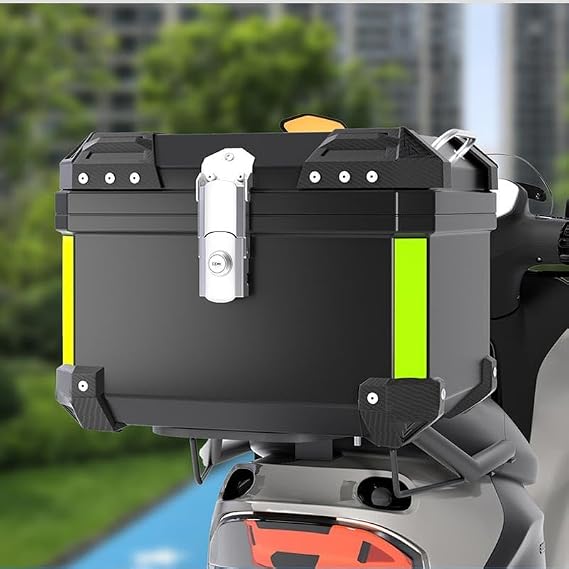 45L ABS Motorcycle Top Case, Heavy Duty Waterproof & Dustproof Rear Luggage Trunk with Security Lock & Reflective Strip, Motorcycle Luggage Helmet Box