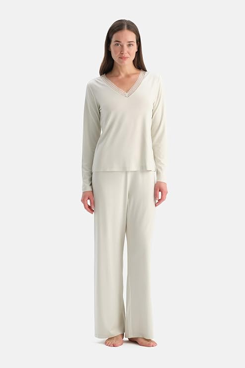 Dagi Kadın Pijama Takımı Dantel Detaylı Viskoz Su Yeşili