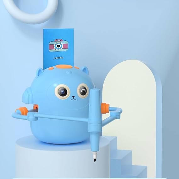 Drawing Robot, Automaton Toys, Educational Drawing Robot Toy, With Voice Interaction, With 100 Word Cards, For Playrooms And Classrooms, Smart Painting Toy, With Color Pens(Blue)