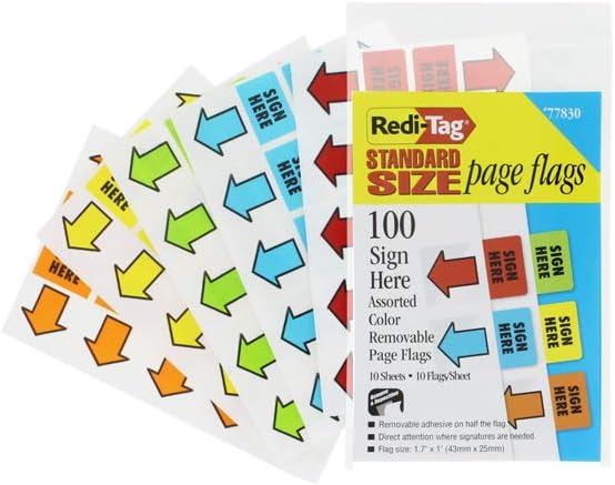 Redi-Tag 650751 Redi-Tag Sign Here Flags Assorted Colors 1.69-Inch Wide