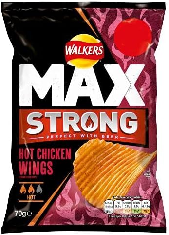 Walkers Max Strong Hot Chicken Wings Crisps, Pack of 15 x 70 g