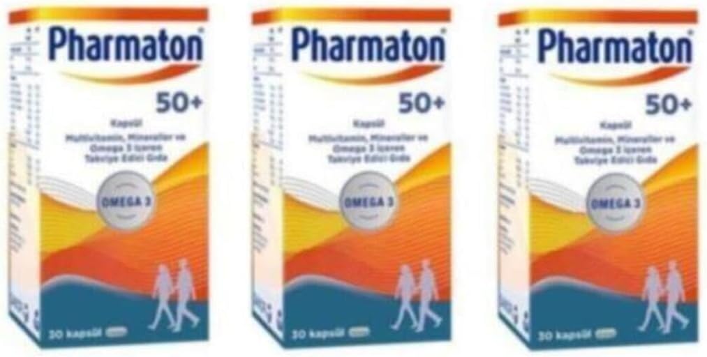 Pharmaton 50 Plus 30 Kapsül, Omega 3 Multivitamin ve Mineraller, 3'lü Paket