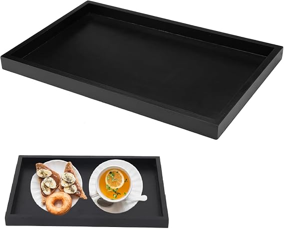 1 PCS Black Serving Tray Solid Wood Rectangular 32 x 20 x 2 cm non slip trays for eating black decorative tray Suitable for Restaurants Homes Food Tea Coffee in Kitchen Living Room Bedroom Party