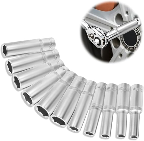 11 Piece Hex Socket Set 1/4 Inch Socket Spanner Set 4-14 mm Long Sockets Socket Set Hexagonal Insert Spanner Deep