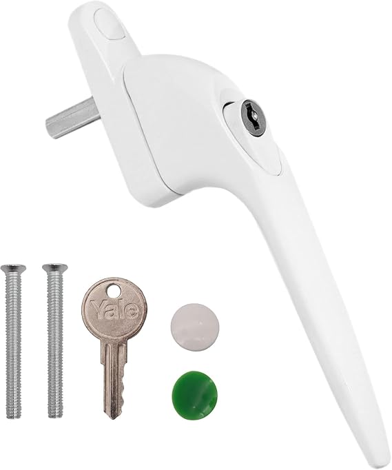 J&S UPVC Universal Lockable Window Handle Lock, 40mm, White, 1 Piece |Window Handle with Key and 2 Screw|Universal Window Lock
