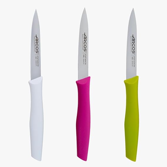 Arcos | Set of 3 Peeling Knives | Arcos Knives | Paring Knife | Paring Knife | Paring Knives | Nitrum Stainless Steel | 100 mm Blade | Ecological Packaging | Multi-Coloured