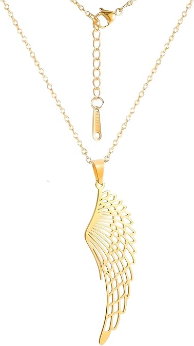 天使の翼ネックレス メンズ レディース 中空翼 925スターリングシルバーと14kイエローゴールド ペンダント チョーカーネックレス ジェルワリーのプレゼント、チャーム守護天使ネックレス、女性用天使の翼ネックレス。, ステンレス鋼, ジェムストーンなし