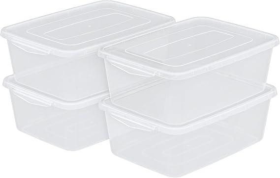 Zopnny 4 x Stackable Stackable Storage Boxes for Cupboards Plastic with Lids Clear