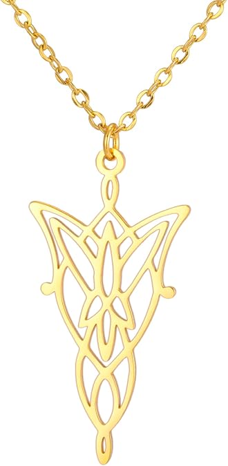 UNIFT Elf Princess Twilight Star Necklace for Women Men Stainless Steel Elven Leaf Aragorn Arwen Evenstar Pendant Necklace Jewelry Valentine's Day Gifts (gold)