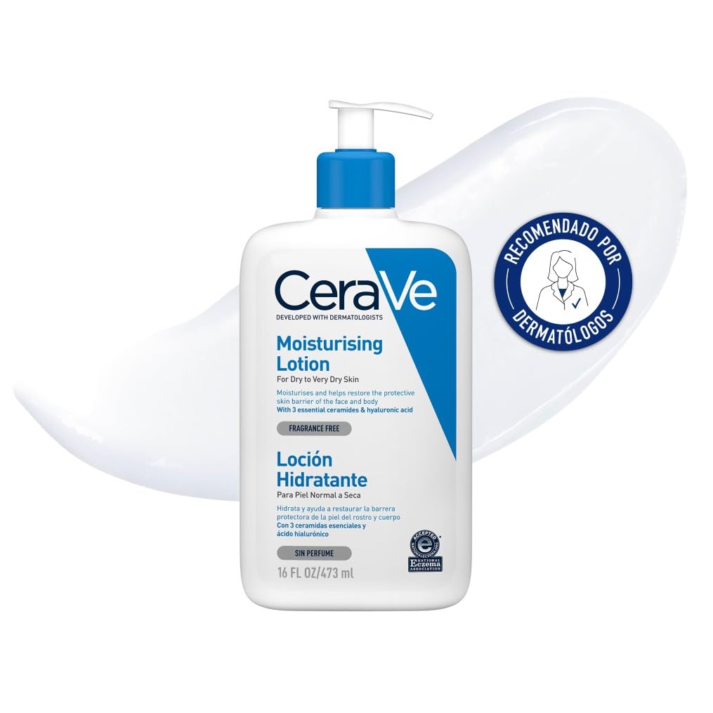 CeraVe - Loción Hidratante, Piel Seca, Hidrata y Restaura la Barrera Protectora de la Piel, Enriquecida con Ceramidas Esenciales y Ácido Hialurónico, Fórmula Ligera, Apta para Rostro y Cuerpo